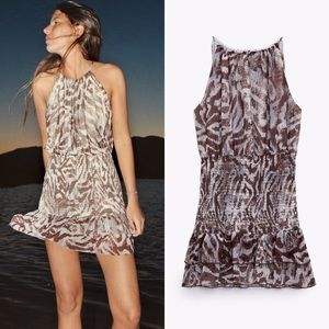 Zara xs brown and light blue mini dress